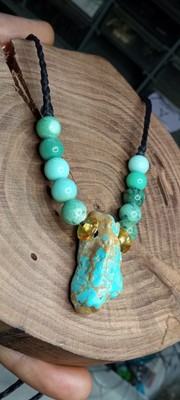 Turquoise genuine from Sonora Mexico with Chrysoprase beads adjustable necklace.