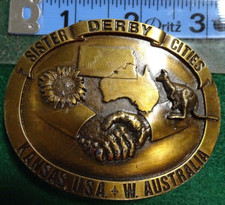Derby Kansas West Australia Sister Cites Belt Buckle