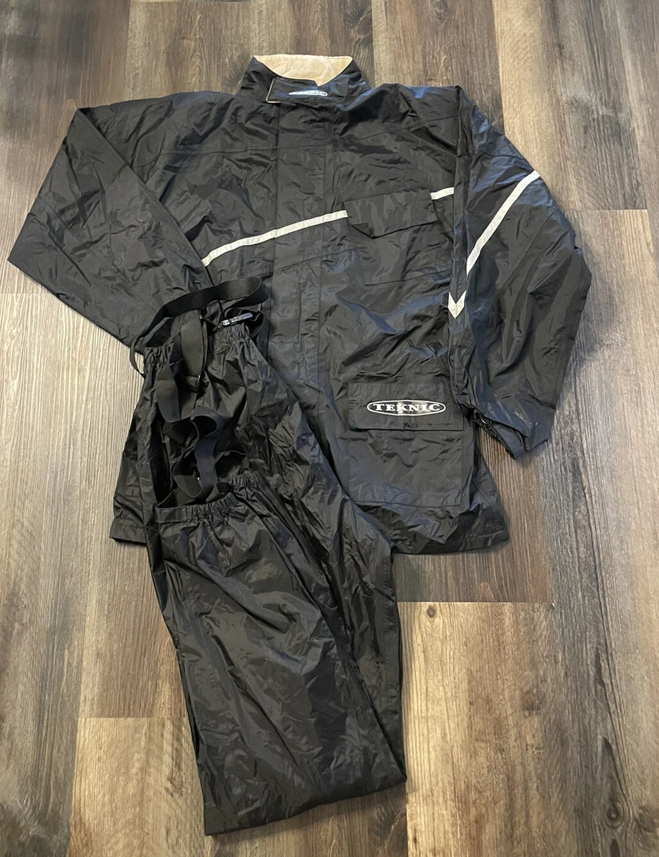 Teknic Waterproof Reflective Stripe Jacket Pants Rain Suit Size L Nylon