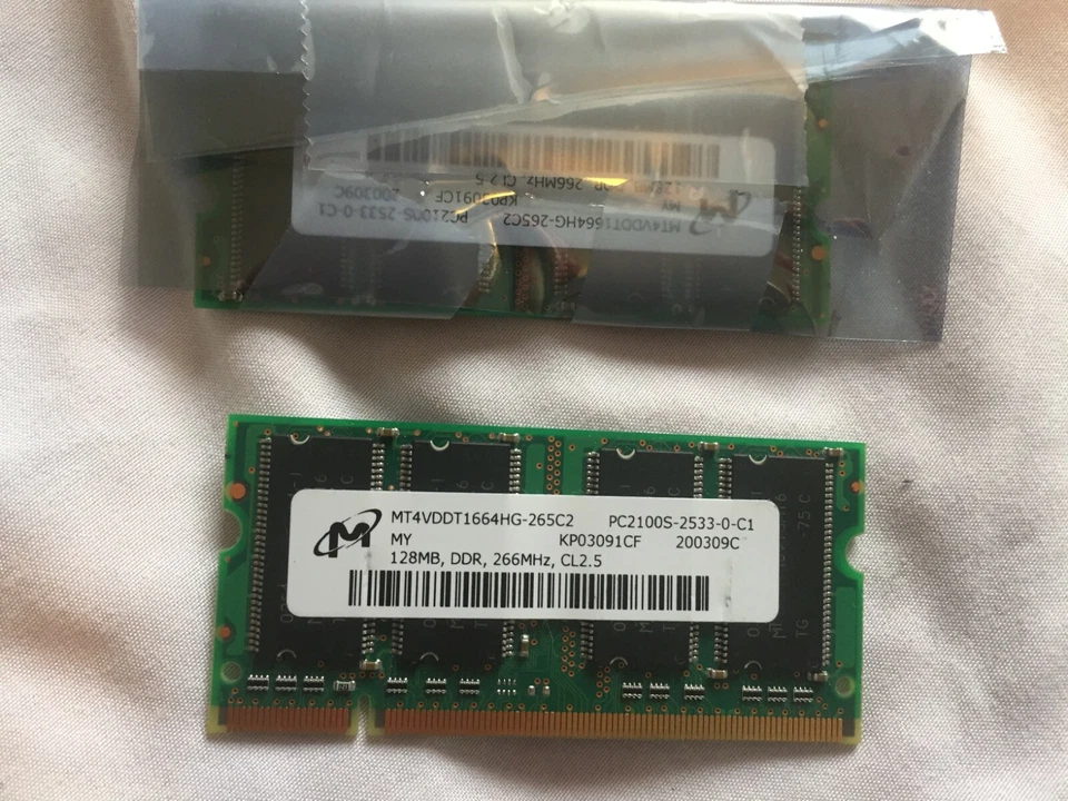 (2)	Micron 128MB  for 256MB total DDR PC2100S-2533-1-Z  MT4VDDT1664HG-265C2   - Image 2 of 2