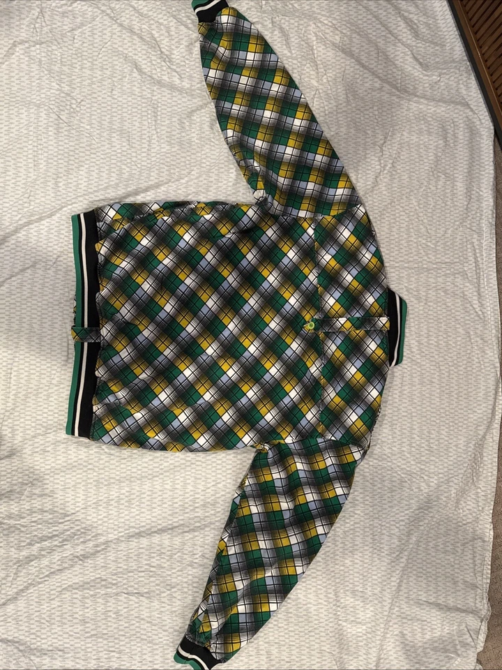 Coogi Men’s XL Bomber Jacket Green White Yellow Irish Plaid Retro Streetwear - Image 4 of 4