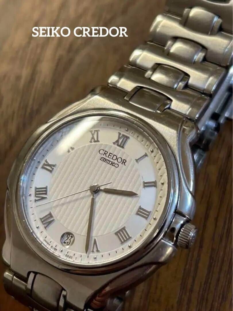 おトク情報がいっぱい! White 8J86-6A10 Credor SEIKO dial From Men's round date クレドール