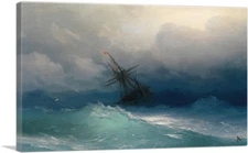 ARTCANVAS Ship in the Stormy Sea 1858 Canvas Art Print by Ivan Aivazovsky