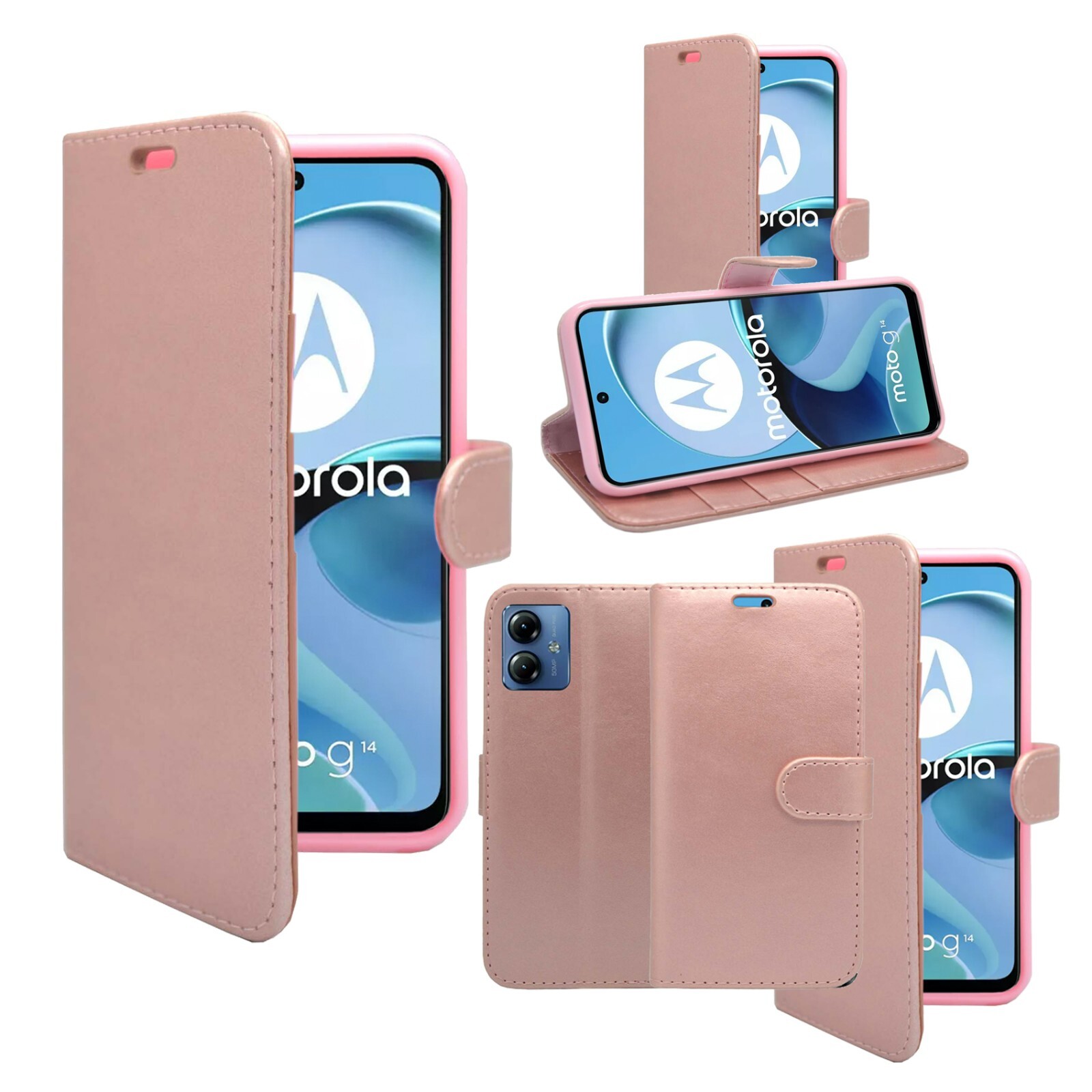 GOKEN Cover Per Motorola Moto G14, Custodia Flip In PU Con Portafoglio, Slot Per Carte E Supporto, Viola Con Rilievo - 4