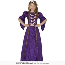 COSTUME DAMA MEDIEVALE VIOLA CARNEVALE BAMBINA VESTITO REGINA DEL MEDIOEVO PURPL