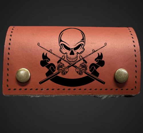 Leather Fly fishing Wallet Case Pouch engraved  w/ 5 Woolly Bugger flies Custom