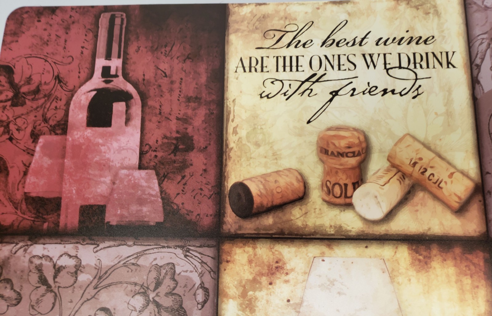 Set of 4 Vinyl Foam Backed Placemats (12"x18") WINE PATCHWORK THEME