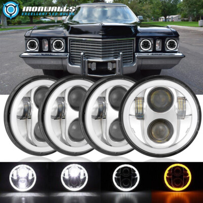 DOT 4PCS 5.75'' Chrome LED Headlight High/Low DRL for Cadillac Fleetwood 65-74