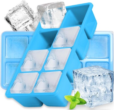 Large Ice Cube Molds 2 Pack, Silicone Ice Cube Tray for Freezer with Lid, 8 Gia