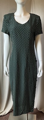 E.D. Michaels Vintage 80 s Green Polka Dot Pencil Wiggle Dress Pinup Size 12/14