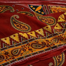 Indian Vintage Red Saree Printed Pure Cotton Sari Craft Fabric Soft 5Yd Sewing