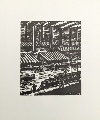 Frans Masereel, Kanal und Industrieanlagen, Holzschnitt, im Druck signiert