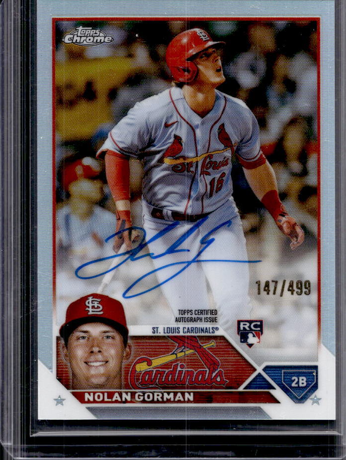 2023 Topps Chrome Nolan Gorman Refractor Rookie Autograph Auto RC #147/499