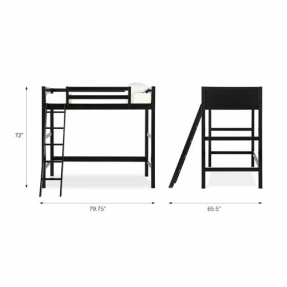 Loft Twin Bed Solid Wood Wooden Bed frame for Kids Black Bedroom