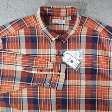 NWT Roundtree  Yorke Portuguese Flannel Shirt Men 3XB Navy Brick Plaid