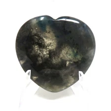 Moss Agate Worry Heart Stone #433- 40mm or 1.57"  -  Pocket Stone