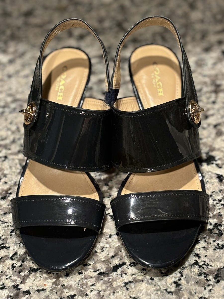 Coach Marla Coach Slingback Sandals Coach Marla Sling Navy Pumps Heels 7B  Patent Leather Strap Turn