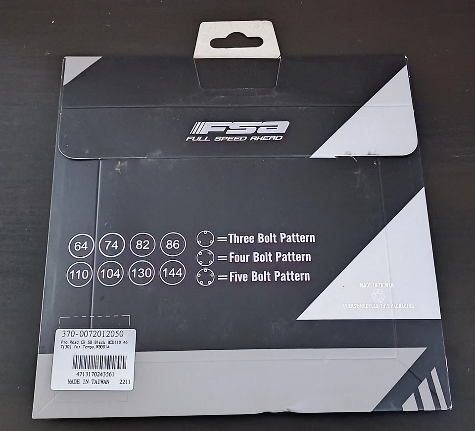 FSA CHAIN RING TEMPO PRO 46T 110 BCD 5 BOLTS, HOLES 110X46 WB001A 370-0072012050 - Image 3 of 4