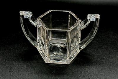 Vitg Krys-Tol Open Clear Glass SUGAR BOWL  6~Sided Double Handle Dimunitive Size