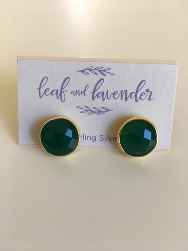Leaf And Levander Silver Earrings Green Tourmaline 18K Gold Plated Retail $58 - Picture 2 of 7