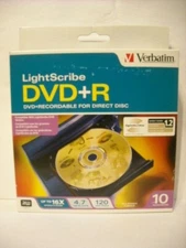 Verbatim LightScribe DVD+R DVD+Recordable for Direct Disc Labeling 10 Pack NOS