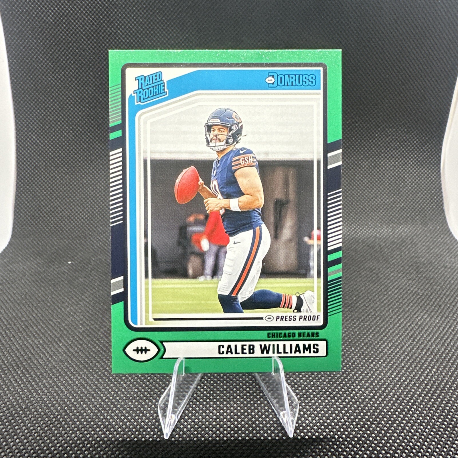 CALEB WILLIAMS 2024 Donruss Rated Rookie GREEN PRESS PROOF #327 Chicago Bears