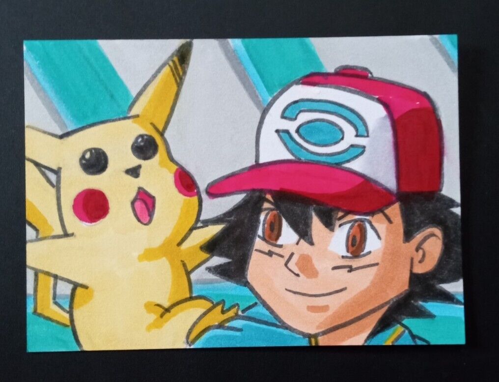 Ash & Pikachu Original Sketch Card Art