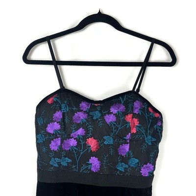 NWT Y2K Floral Embroidered Mini Dress Velvet Fit & Flare - Black Medium Prom