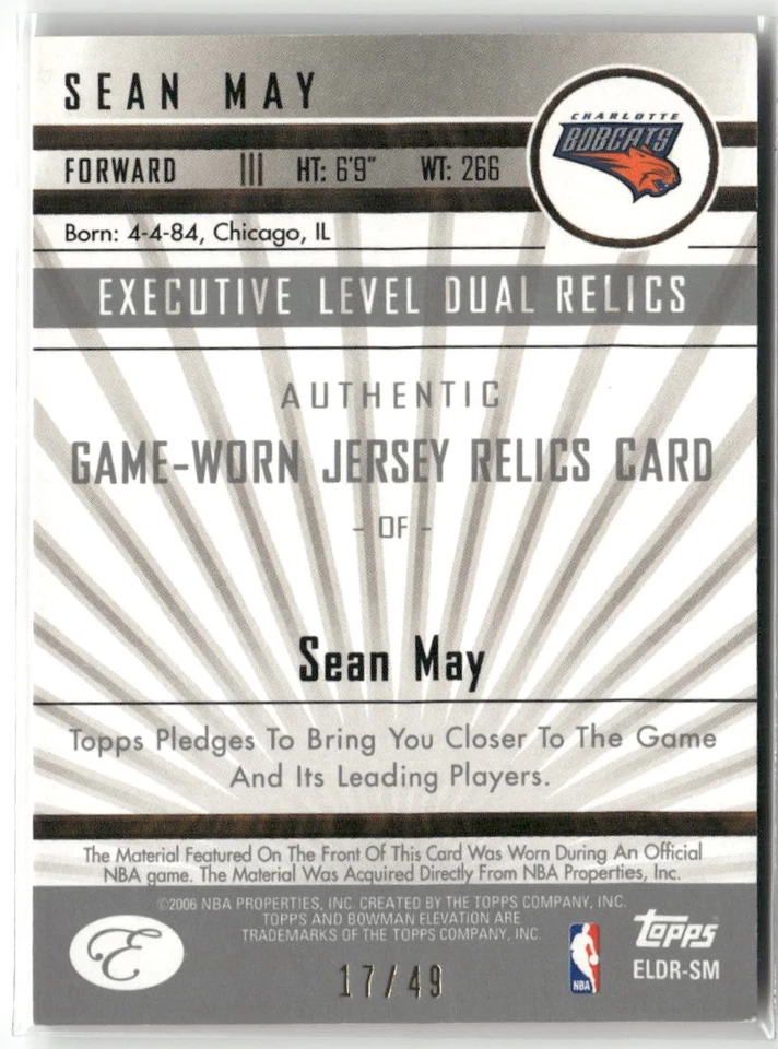 2006-07 Bowman Elevation Sean May Executive Level Relics Dual Red #/49 ☘️622 - Image 2 of 2