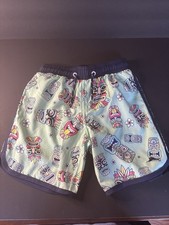 Tommy Bahama Size 7 Youth Blue/Green/Cyan Swim Trunks Hawaiian Tiki Masks Design