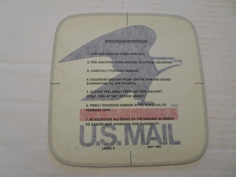 USPS Mail Vehicle - Decal - Label #5 May 1989 - 7 3/4" x 7 3/4" - New