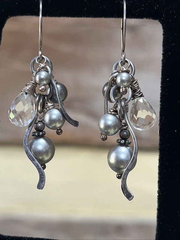 Sterling Silver Swarovski Pearl Cluster Earrings With Facetted Crystal