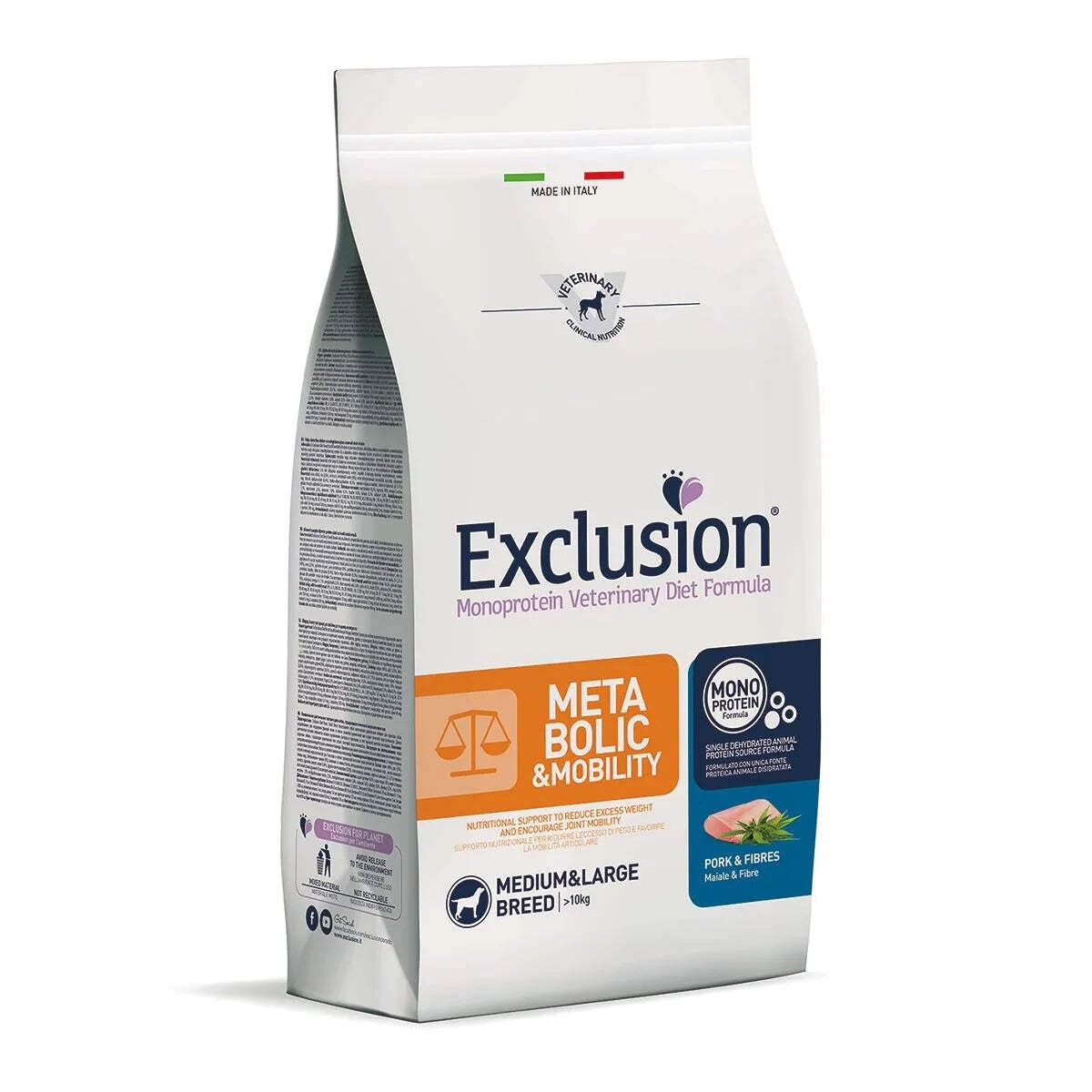 EXCLUSION METABOLIC E MOBILITY MEDIUM& LARGE BREED ADULT CON MAIALE E FIBRE 12 K