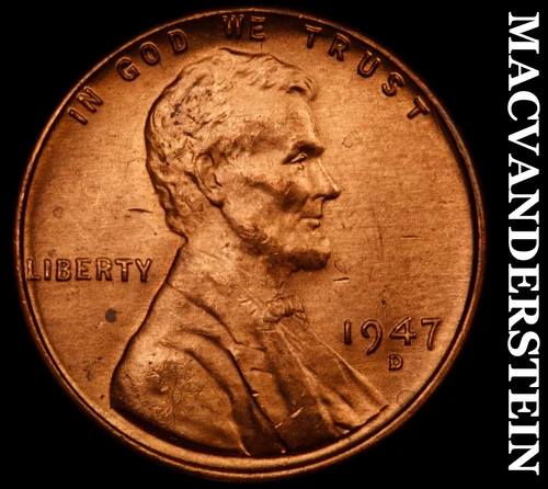 1947-D Lincoln Wheat Cent- Red- Choice Gem Brilliant Uncirculated Luster #J2828