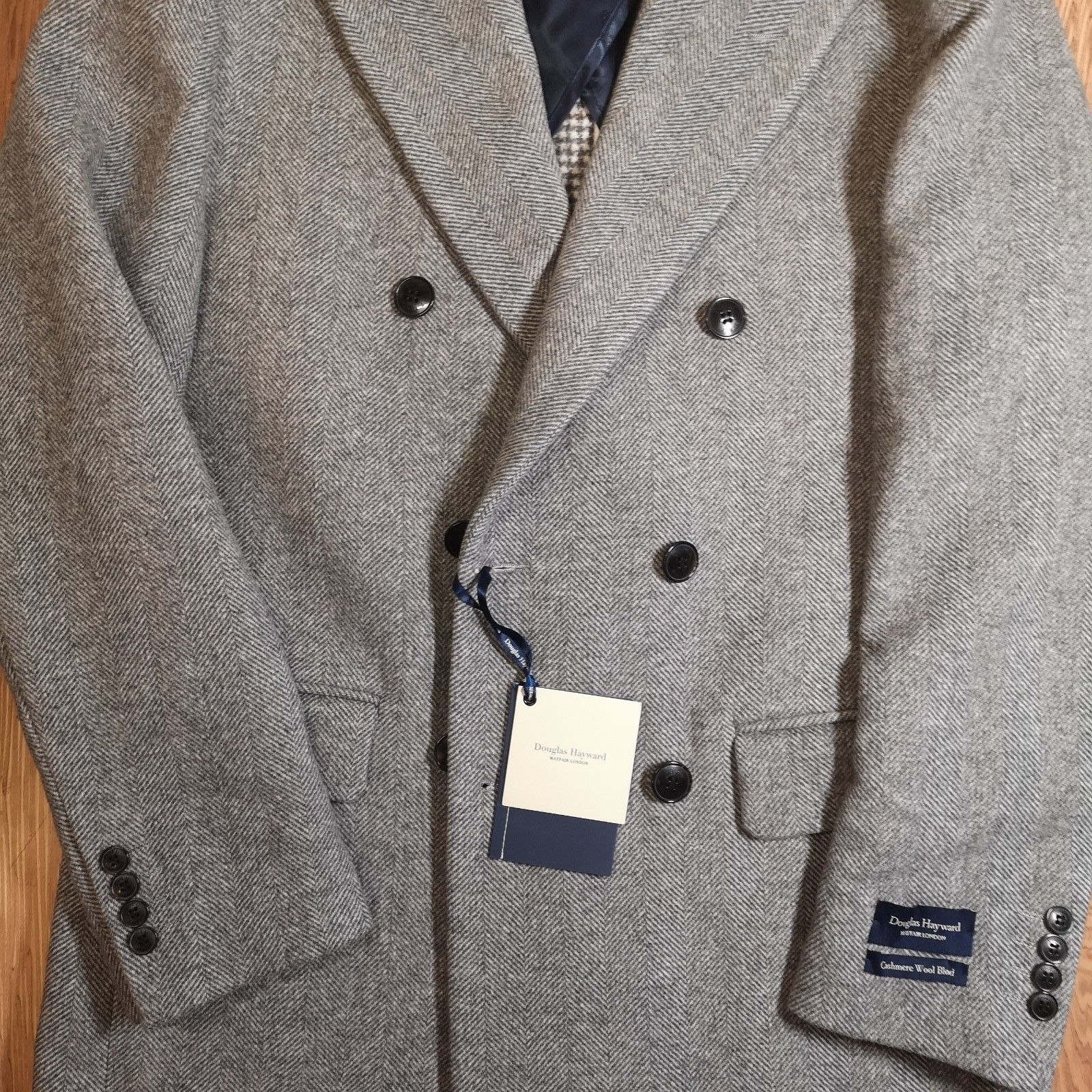 Douglas Hayward herringbone Cashmere Wool Blend UK40 Overcoat Coat RRP £795 image 3