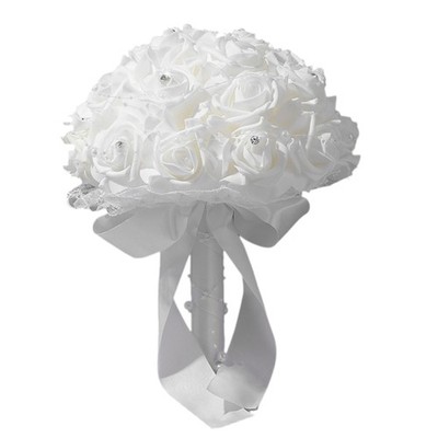 White Bouquet Flower Hand Bouquet Artificial Rose for Wedding Photo Props