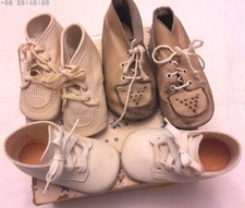 Vintage Baby / Large Doll Shoes Lot 4"-5" Leather Tie-On Good For Playpal Dolls