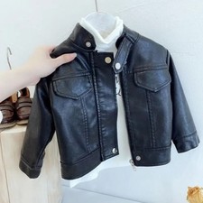 Children's Spring Autumn Leather Lstand-up Collar PU Leather Short Jacket1-6Y
