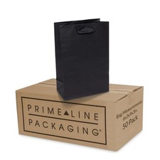 Prime Line Black Kraft Gift Bags, Small Paper Bags with Handles, 6"x3"x9"