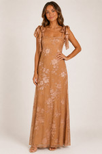 Show Me Your Mumu Edith Maxi Dress Womens S Nude Floral Burnout Tie Strap Formal