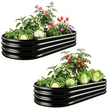 2 Pack Galvanized Raised Garden Bed Kit Oval Metal Planter