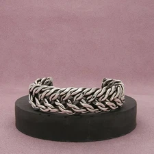 taxco mexico sterling silver vintage braided cuff bracelet size 6.75in