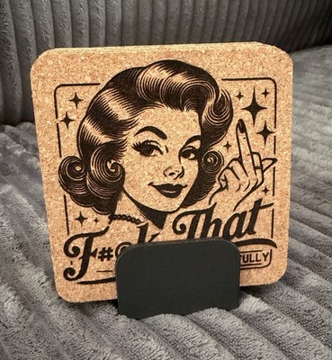 Funny Snarky Cork Coasters With Retro Housewife (5 Coasters And Holder)