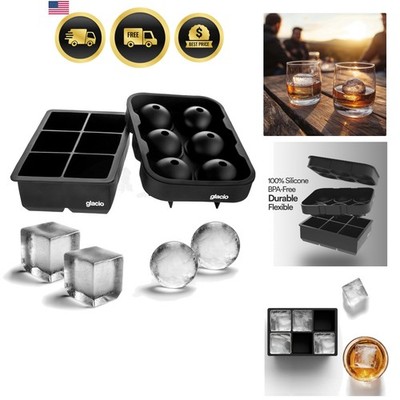Silicone Ice Cube Trays with Lids Large 2 Inch Ice Cubes Spheres Set 2pcs