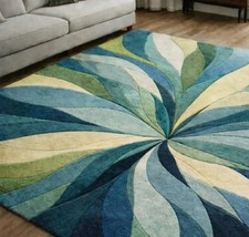 Hand Tufted Wool Area Rug Blue Green Abstract Area Rug Handmade Carpet