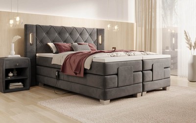 Boxspringbett Novara Samt elektrisch LED Doppelbett Polsterbett Matratze Topper