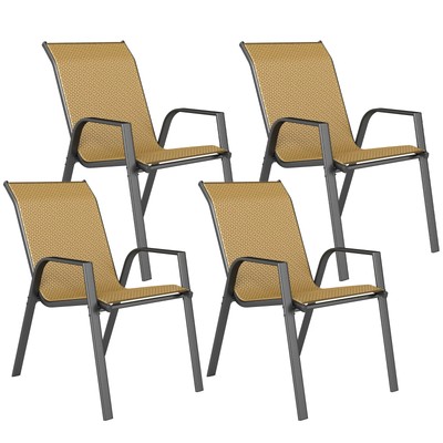 PE Rattan Gartensitzgarnitur Stapelstühle Hochlehner Armlehnen kompakt 4tlg khaki