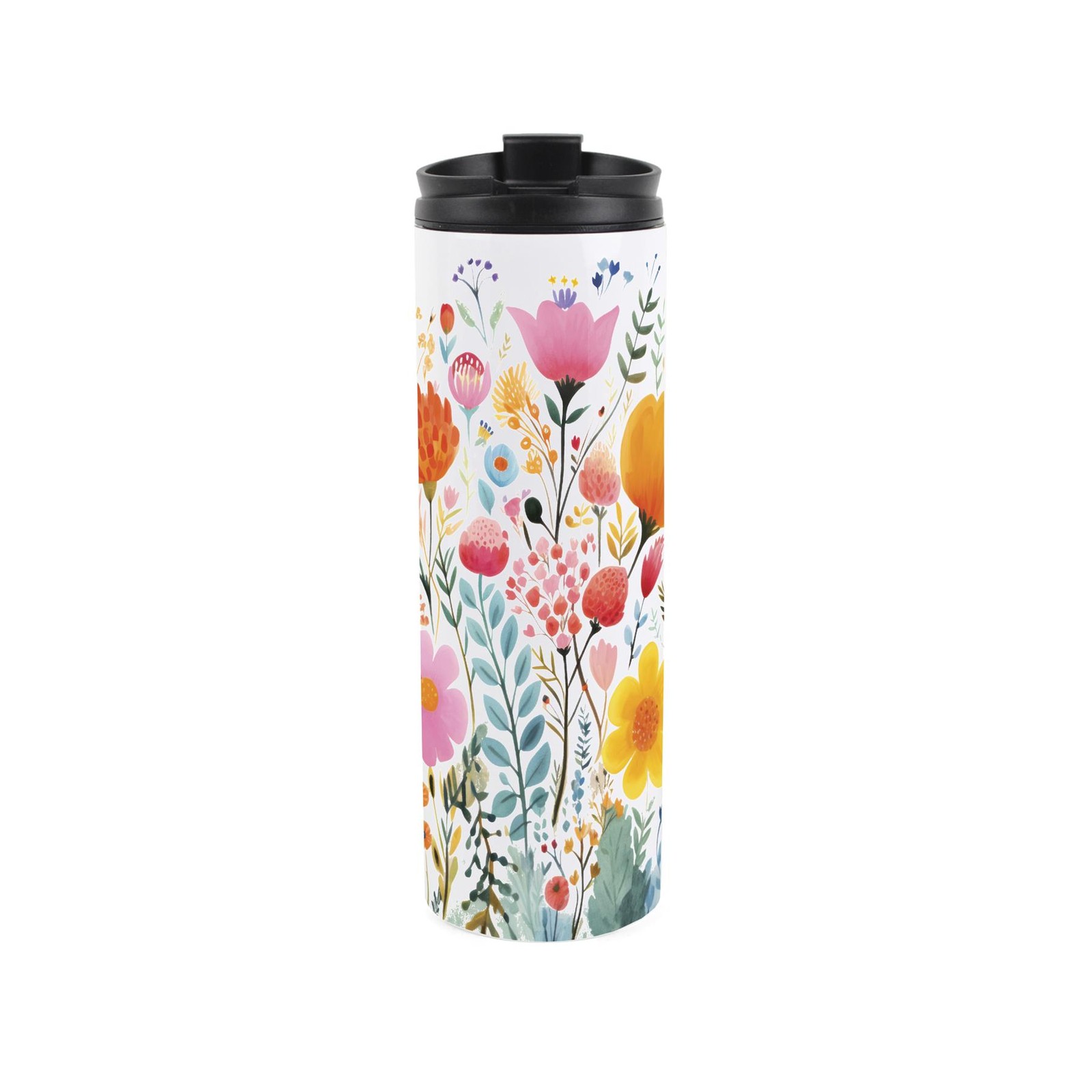 Bright Flowers Travel Mug - Multicoloured Floral Reusable Stainless Steel Flask