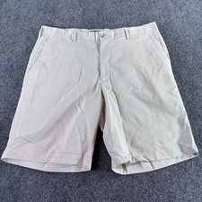 Peter Millar Crown Sport Shorts Mens 36 Tan White Micro Stripe Golf Performance