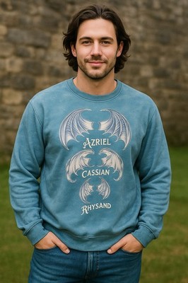 ACOTAR Sweatshirt 3XL Azriel Cassian Rhysand Illyrian Bat Boys Blue Graphic Crew